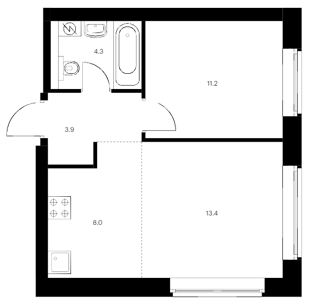 1-комнатная квартира 40.8 м², 1/9 эт., ЖК «Лермонтовский 54»